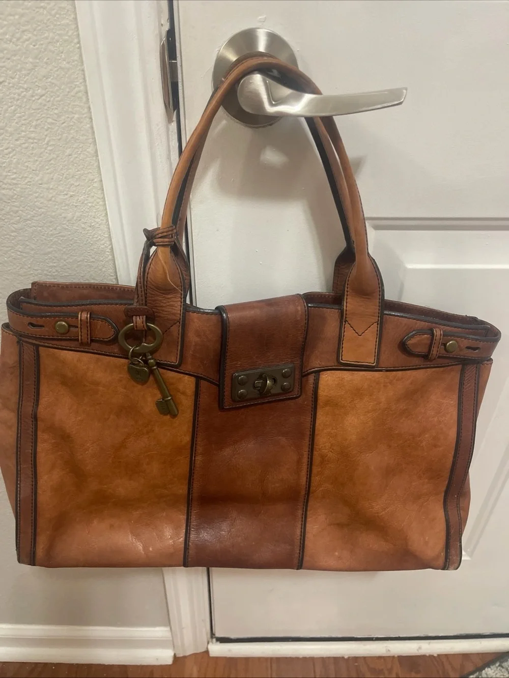Fossil Reissue Weekender Leather Shoulder Tote Satchel Handbag With Wallet